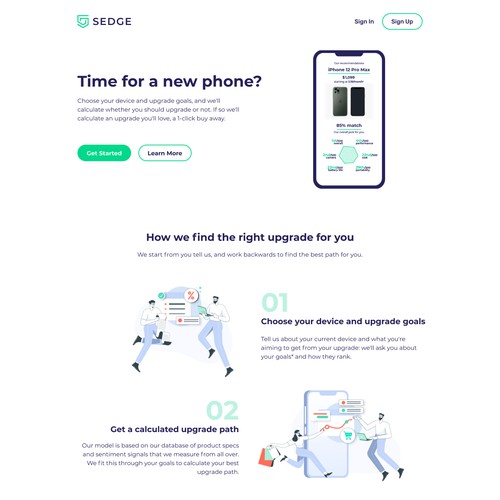Mobile phones recommendation landing page