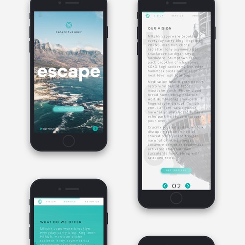 Mobile version of landing page for Escape the Grey