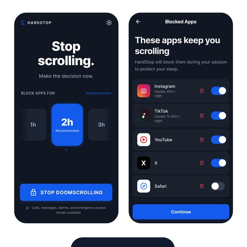 Minimal Night-Mode Mobile App UI Design