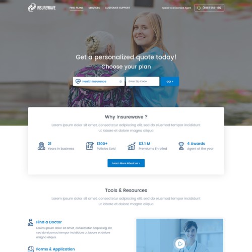 Clean landing page for Health Insurance Agency