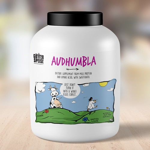 AUDHUMBLA, High quality protein supplement needs a creative label / packaging.