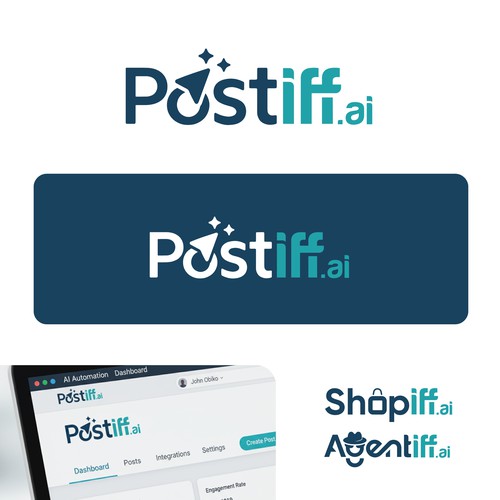 Postiff.ai Logo & Brand Suite - AI Social Media Automation Platform