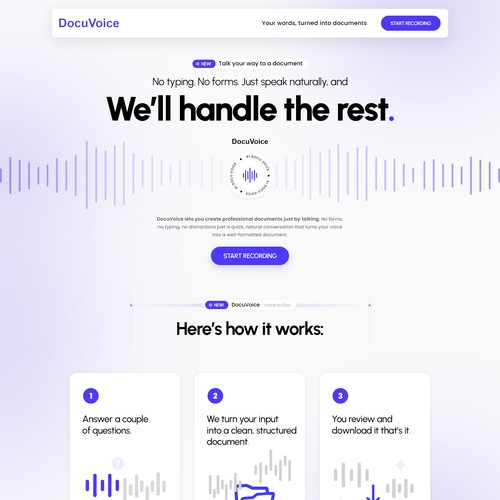 AI website landing page design for a document creation AI site