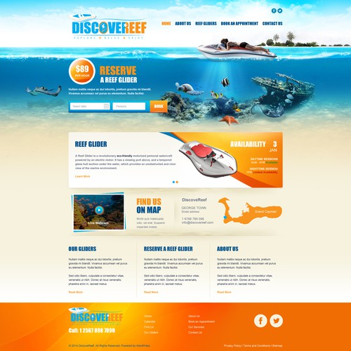 Design a vibrant website for a Caribbean Ocean Water sports business