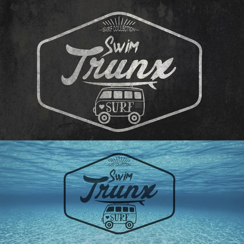 Vintage logo for a surf swimwear company.