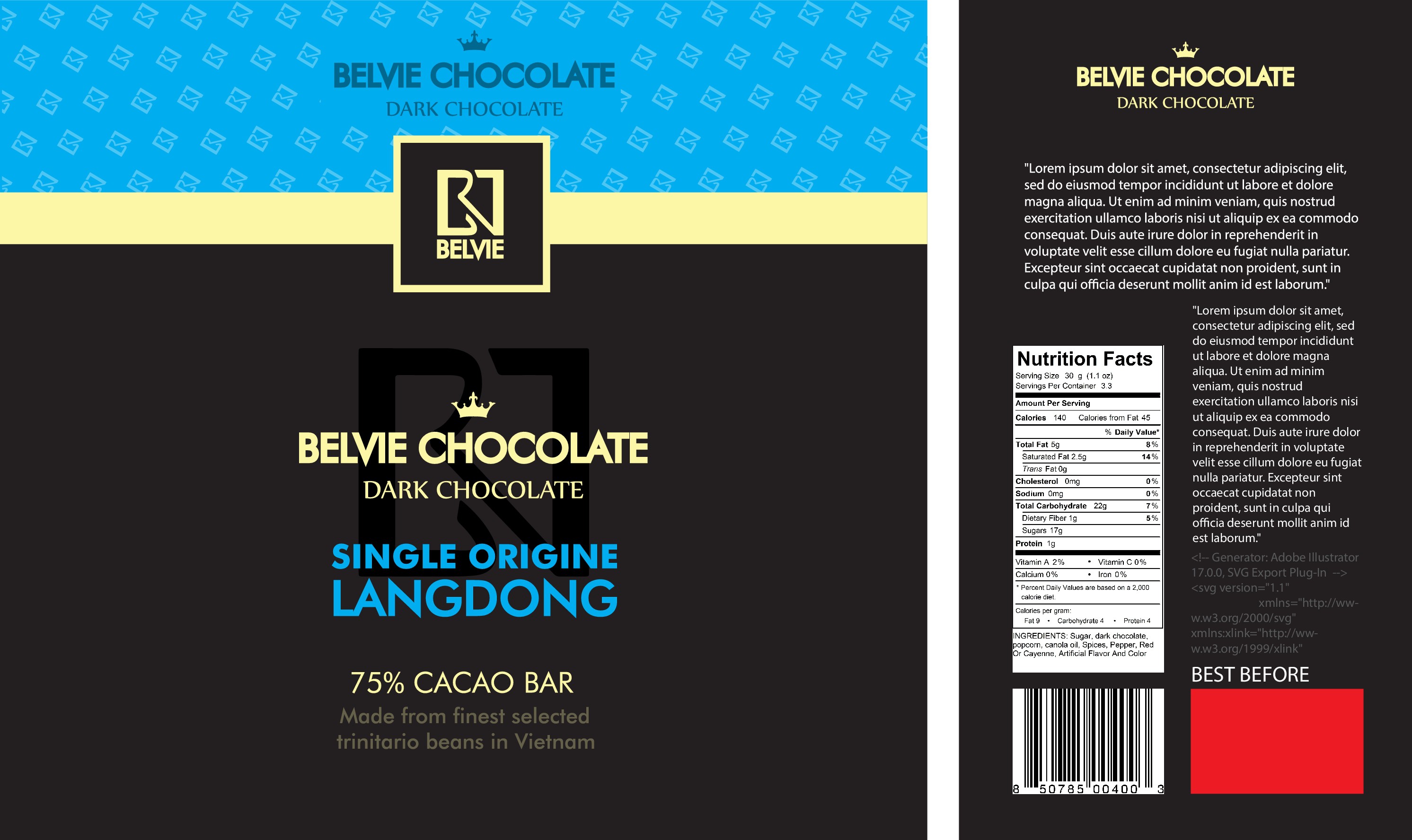 Chocolate bean to bar , fine conioisseur , bar wrapping