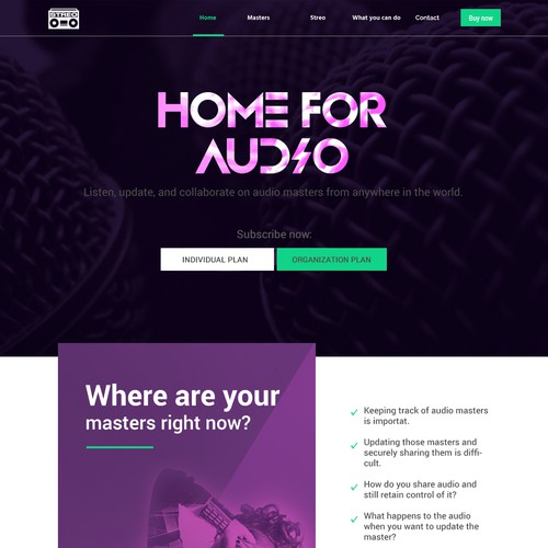 Website template design for Stereo, Home for Audio