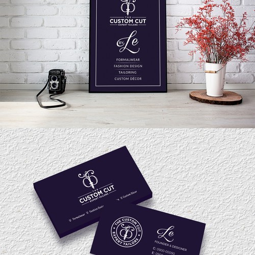 A frame sign and business card 