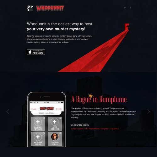 Landing Page Design Concept for Whodunnit App