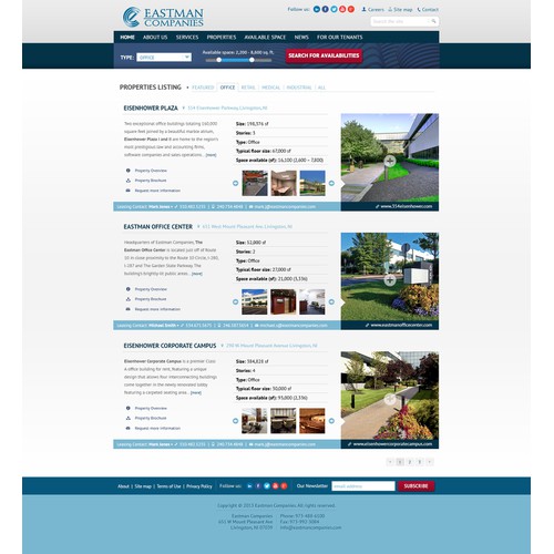 Listing page layout for Real Estate company