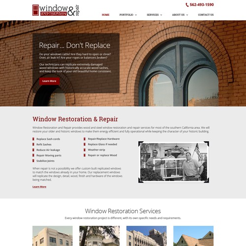 Homepage design for Historic Window Restoration & Repair 