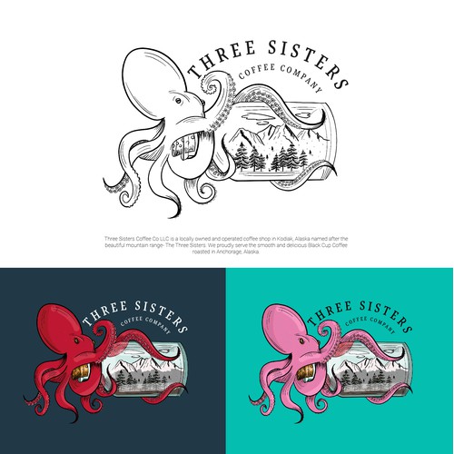 Octopus and mountain design for Alaskan company