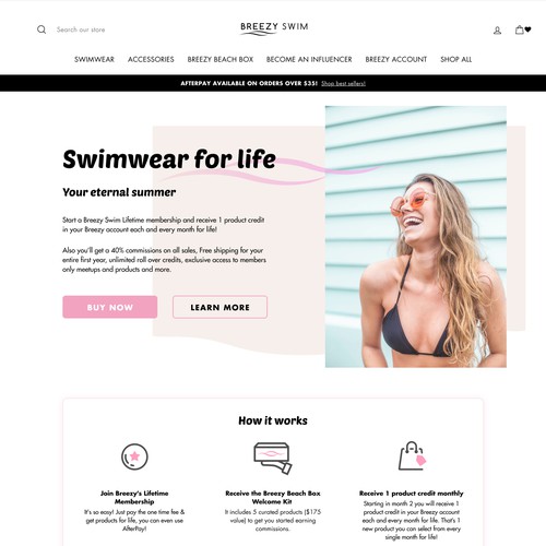 Sales page for Breezy Swimwear lifetime subscription 