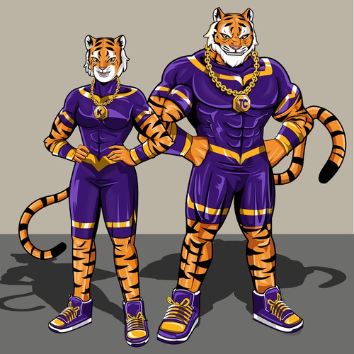 Marvel comics style superhero tiger mascot.