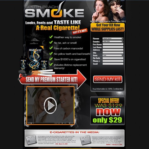 High Impact Landing Page for E-Cigarette Exclusive Trial Offer