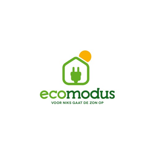 Combineer handelsnaam Ecomodus met zon, elektriciteit en een huis.