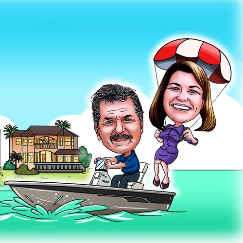 Caricature of Capt. Bob & Kelly Davies