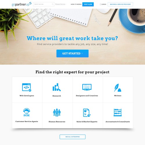 Home page for a service provider platform