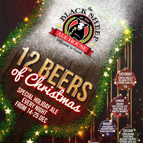 12 Beers of Christmas Flyer for The Black Sheep Ale House