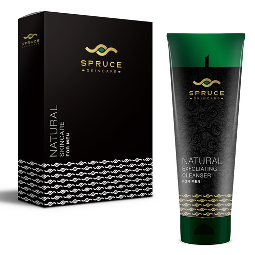 Create a masculine, sexy, and eye-catching product packaging for men's skincare products