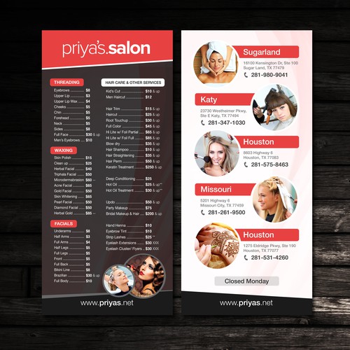 Price List for Priya's Salon