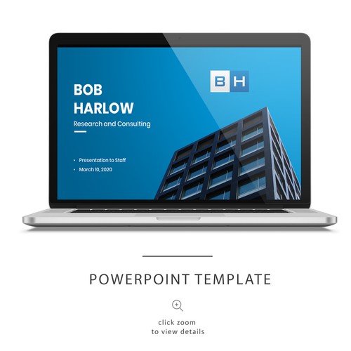 Clean Powerpoint presentation with blue and white color scheme