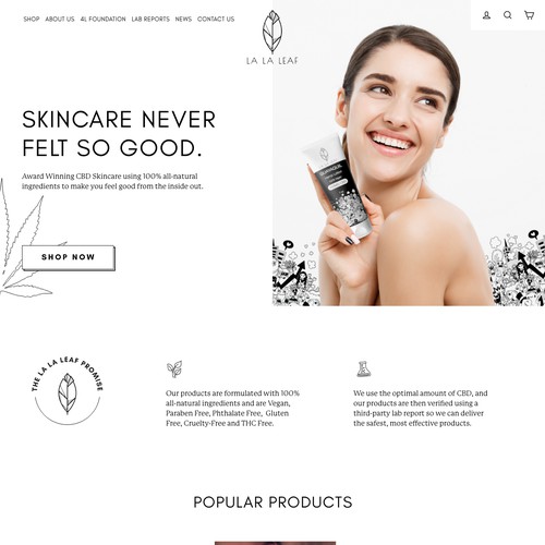 Homepage concept for CBD Skincare Company