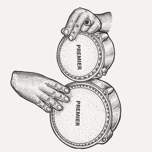 Vintage engraving drawing style drum