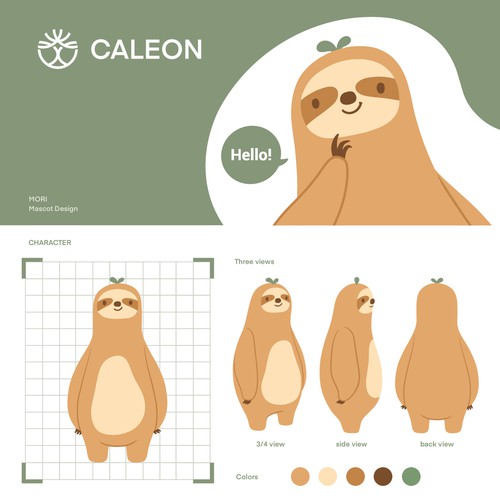 Calm, friendly sloth mascot for life story journaling app
