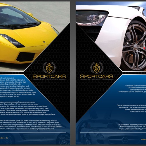 Flyer for a car rental for exclusive luxury sports cars