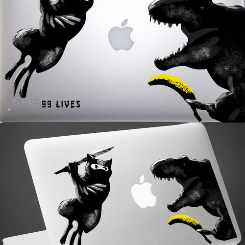 Epic DINOSAUR and CAT illustration needed for a one of a kind custom MacBook Air decal