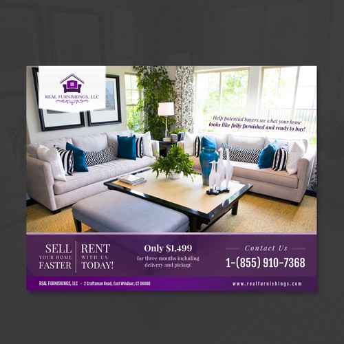 A morden flyer for a restate listing furniturerental company 