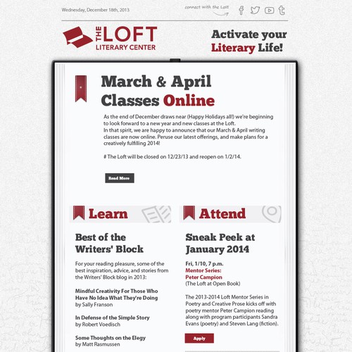 Enews Template for the Loft, a Minneapolis-based literary arts center