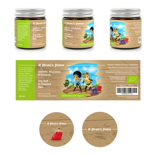 Cool & playful label for kids natural skin product