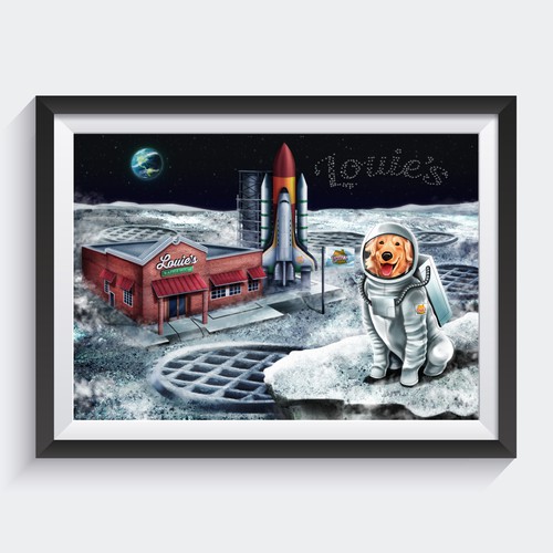 Illustration Zeus And Louie's Waffle House On The Moon