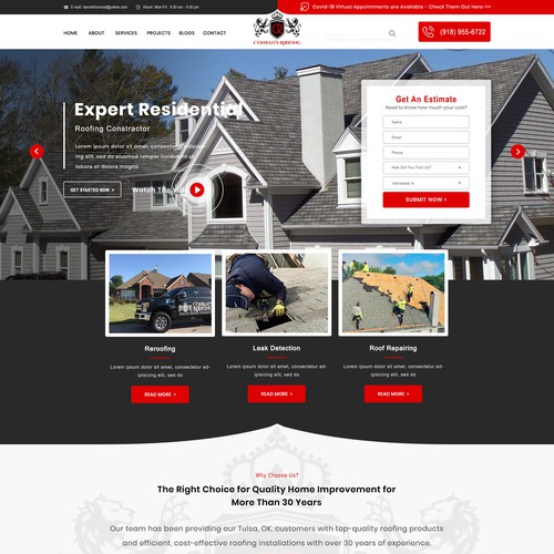 Landing page design for a roofing company