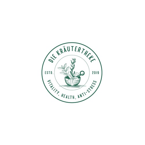 Logo concept for trade in herbs, producing vital powder, food, Attached to a naturopathic practice