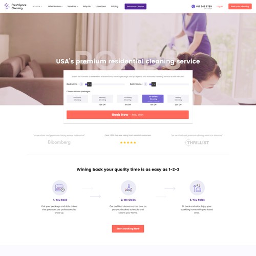 Homepage design for premium home cleaning services