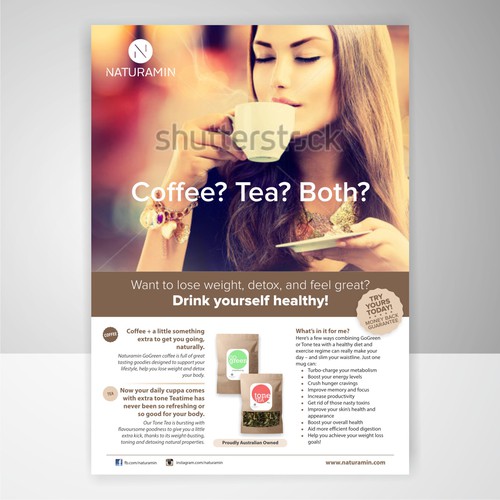 Create a vibrant flyer for a weight loss tea and coffee product