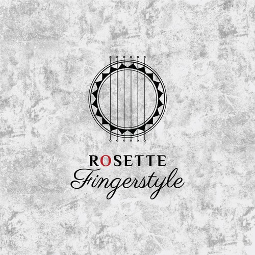 Clean logo with a guitar rosette for a musical product