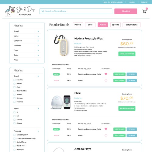 Marketplace Web Page Design for Breast Pumps