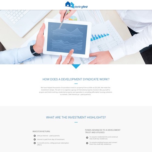 Lead generating landing page for a managed investment fund returning 20% p.a