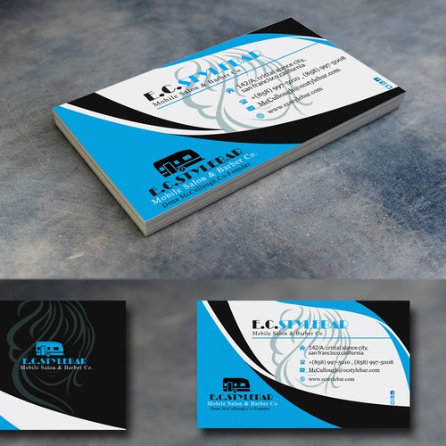 Create a dynamic business card for a mobile salon & barber company in Southern California