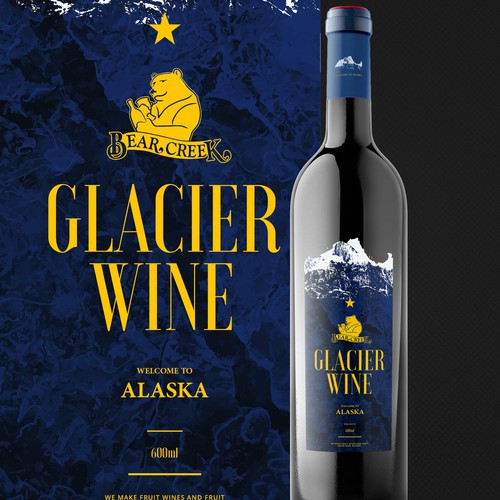 Bold glacier look for a wine bottle