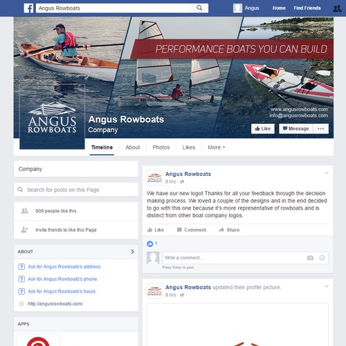 Facebook page for a rowboat company