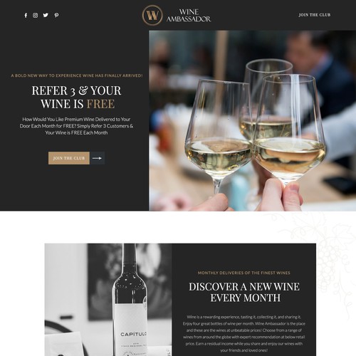 Landing page for wine lovers