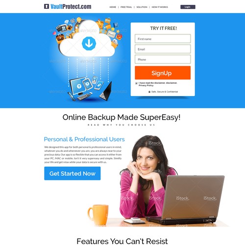 Create landing page for an online backup site