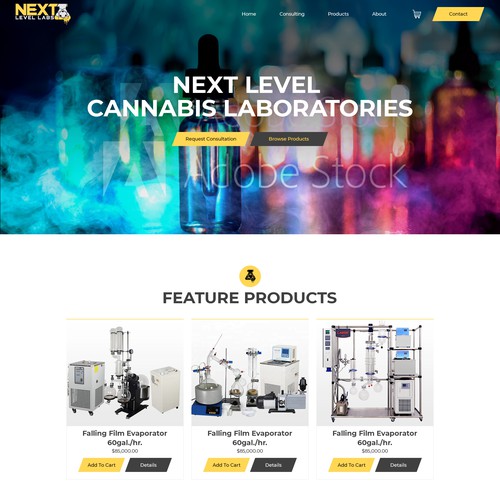 Wordpress theme design for "Nextlevellaboratories", consultants in the cannabis industry.