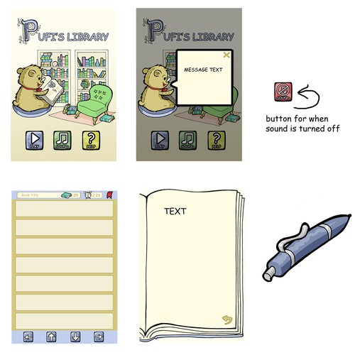 Create a design for Pufi, the bear that loves to read books