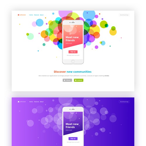 Landing page for mobile app